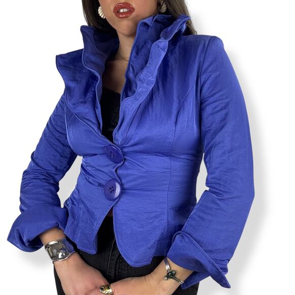 90's purple extravagant  evening fitted blouse blazer with unique double collar - Picture 14 of 16